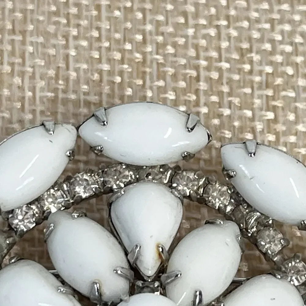Vintage Krammer White Stones Faux Diamonds Brooch Pin MCM Granny Core 2